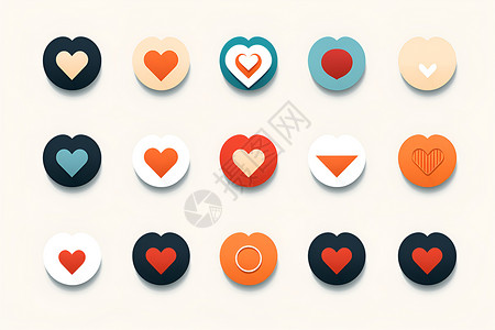 爱心点击进入按钮GIF斑斓多彩的心形按钮插画