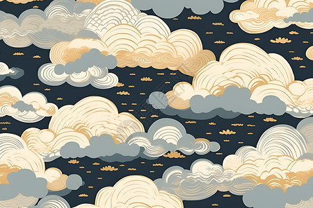 七彩图案绽放天空的云海插画