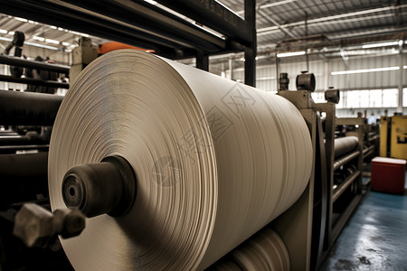 纸厂中制造的大卷纸高清图片