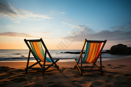 海边的两把躺椅背景图片