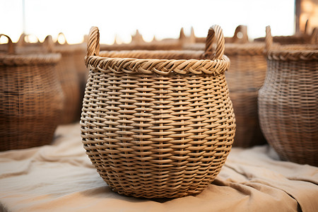 手工编织的草篮背景图片