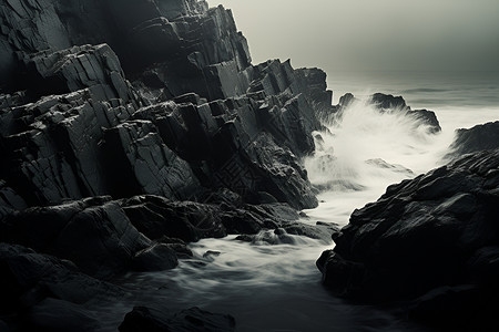 碧波荡漾的浪潮岩石上的浪潮背景