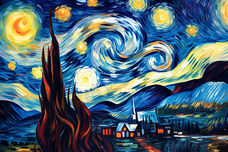 星夜穹顶油画的万象高清图片