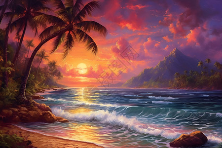 热带海滩上的景色背景图片
