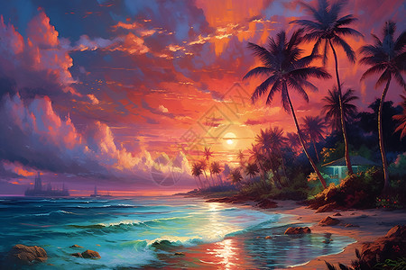 璀璨夏日热带沙滩背景图片