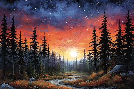 星光璀璨的森林背景图片