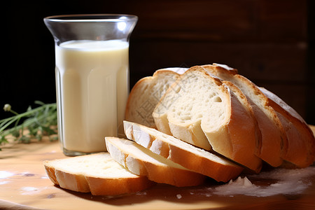 桌上的牛奶和面包背景图片