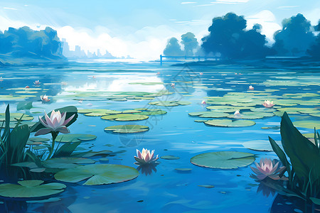 湖畔的莲花背景图片