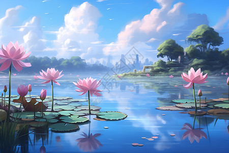 清澈湖泊的美景背景图片