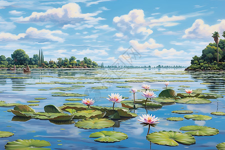 湖畔上的睡莲背景图片