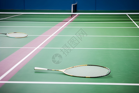 球场上静置的网球拍背景图片