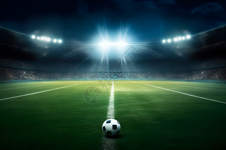 球散射光线夜晚球场上闪亮的足球背景