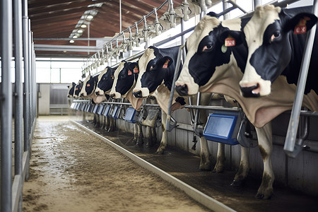 手机中的奶牛牛棚中饲养的奶牛背景