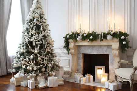 炉边圣诞树背景图片