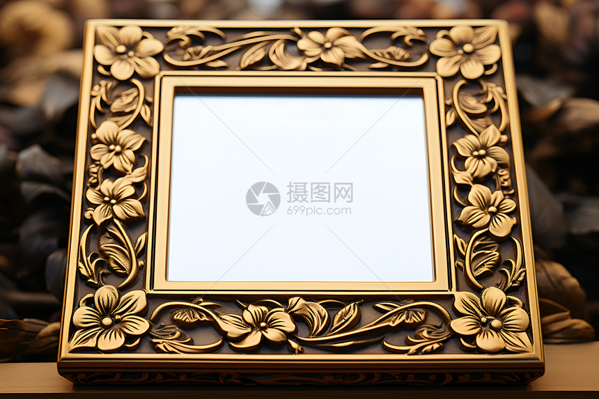 艺术感金色花纹相框图片