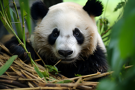 竹篮中迷失的熊猫背景图片
