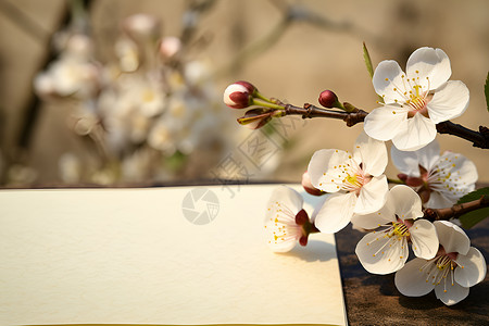 信纸旁优雅的梅花背景图片