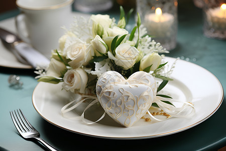 餐具礼盒浪漫婚礼的精致桌面背景