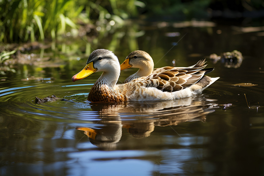 池塘中呆萌的野鸭图片