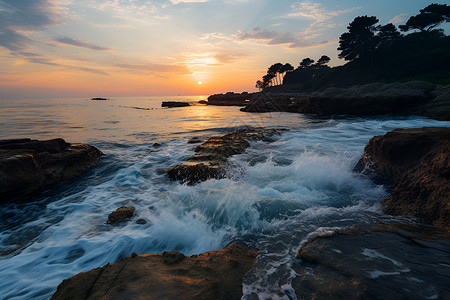 黄昏下的度假海岛背景图片