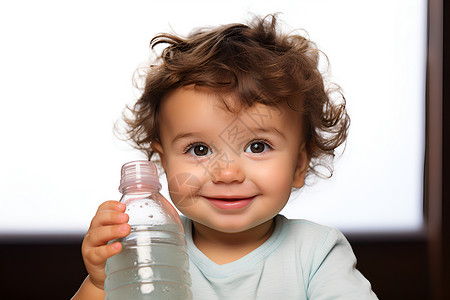 乖巧喝水的小婴儿背景图片