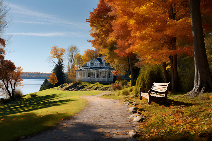 美丽的秋季湖畔景观图片