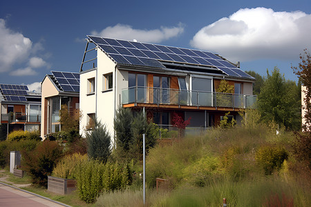 太阳能屋顶的人性化住宅背景