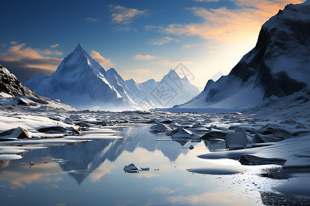 徒步旅行的雪山景观背景图片