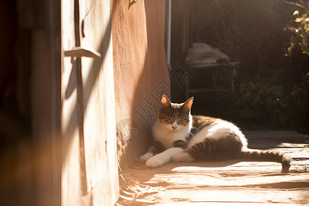 慵懒晒太阳的宠物猫咪背景