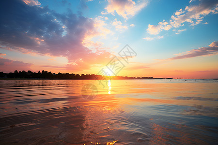 日落海天一线的美丽景观背景图片