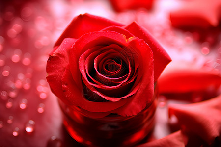 红玫瑰上的水滴高清图片