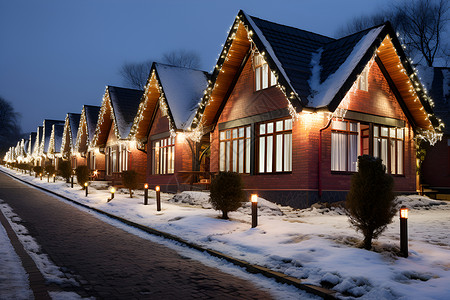雪夜中一排住宅背景图片