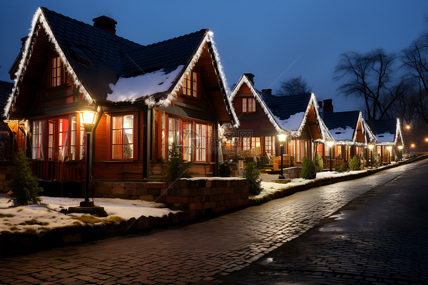 雪夜点亮的村庄图片