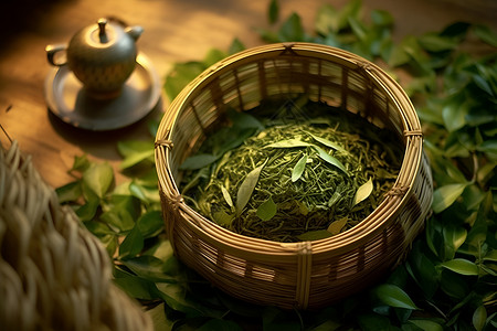 一篮绿茶清新雅致背景图片