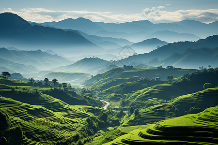 翠绿的翠绿山谷背景