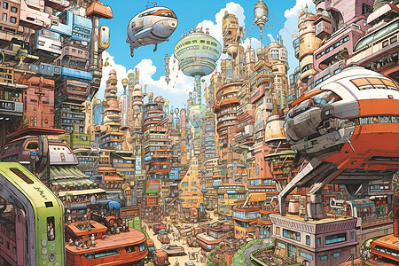 极限飞车未来之城中的巨型机器人插画