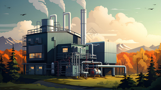 山脉中的简易工厂背景图片