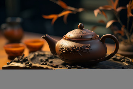 精美花纹素材雕刻精美花纹的茶壶背景