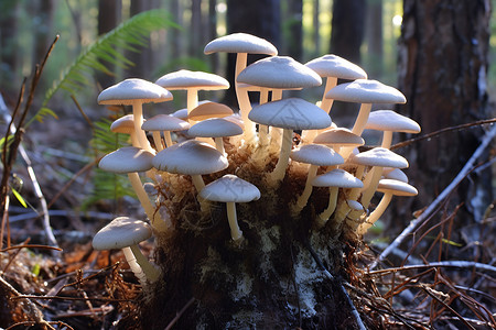 蘑菇植物枯木上的菌落背景
