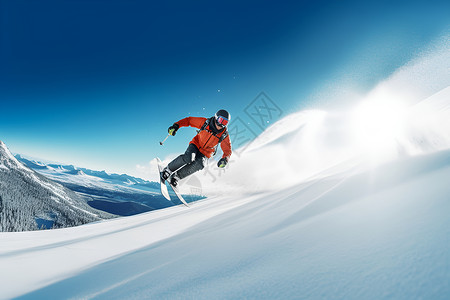 蓝天下滑雪者背景图片