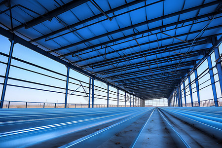 钢筋结构蓝天下的仓库结构背景