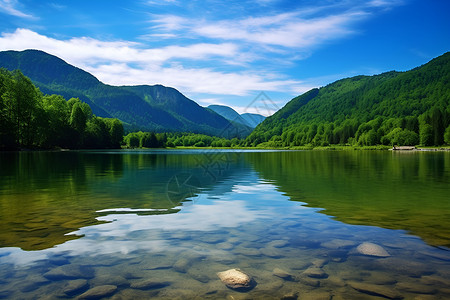 山脉环绕的湖泊背景图片