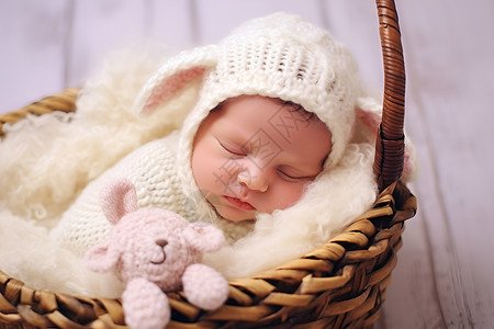 篮子中睡觉的婴儿背景图片