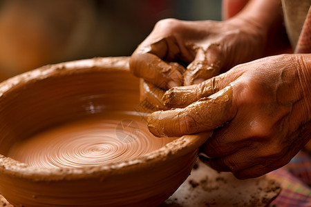 制作陶器桌面上的陶瓷泥巴背景