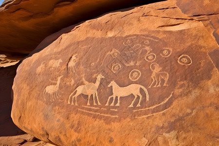 沙漠中石头上的马画高清图片