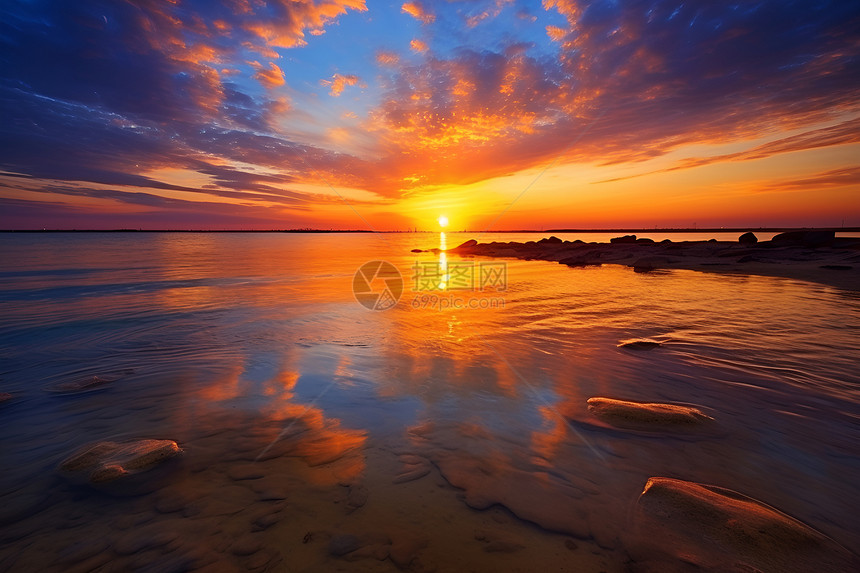 海边壮观的夕阳图片