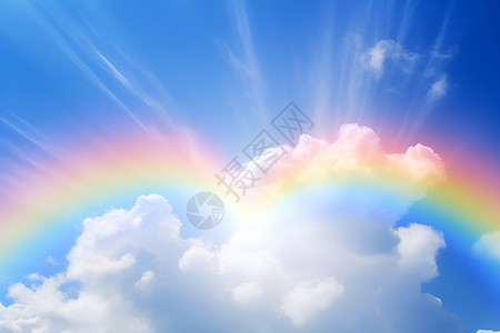 云朵彩虹天空中美丽的彩虹背景