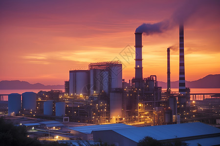 夕阳下的工厂背景图片