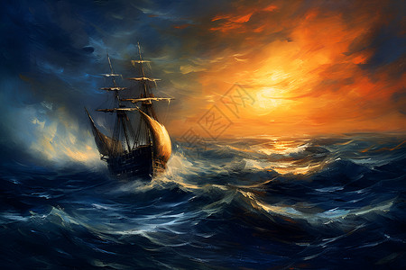 海洋中航行的船只背景图片