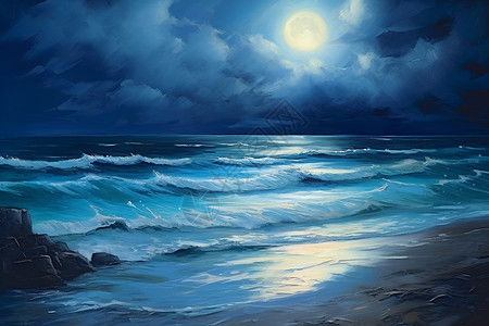 夜晚的海洋海浪背景图片